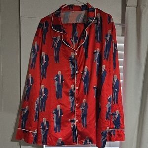 Red Pajama Silk Set - Trump Dancing Print/Gag Gift